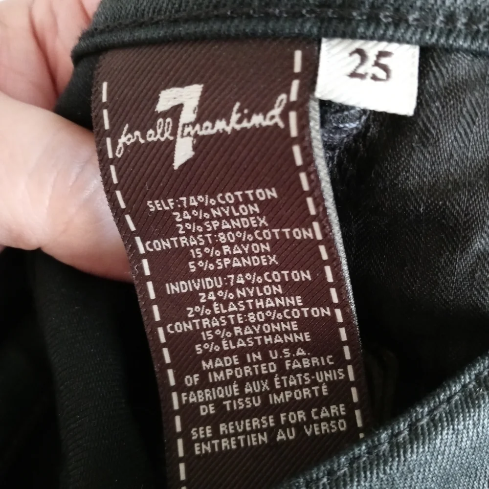 7 For All Mankind Grey And Black The Fashion Zip Sateen Skinny Jeans Size 25